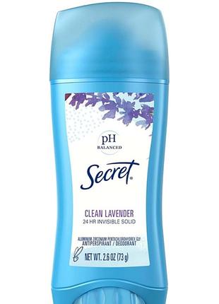 Дезодорант-антиперспирант secret invisible solid antiperspirant deodorant clean lavender 73гр