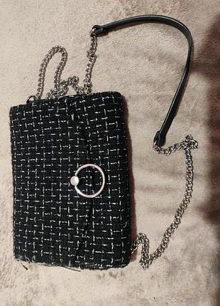 Клатч кросбоді твідова на ланцюжку h&m