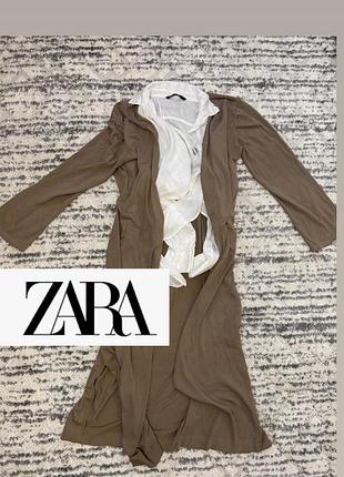 Кардиган коричневий бежевий довгий кардиган від zara