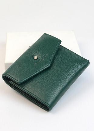 Кошелек портмоне женский зеленый кожаный маленький на кнопке