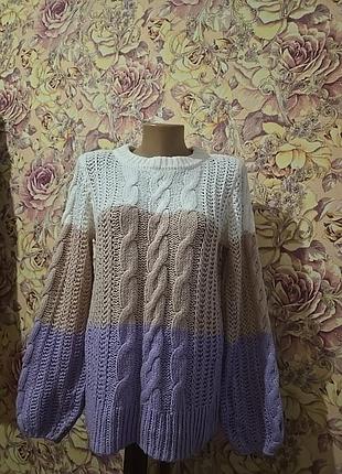 Невероятный свитер бело-розово-лавандовый