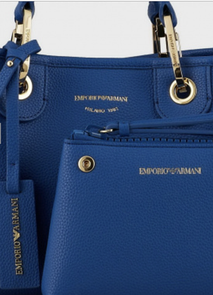Жіноча сумка шопер armani синя з косметичкою