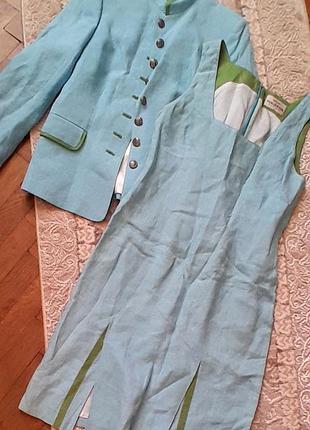 Винтажный женский костюм из натурального льна, платья и жакет, австрия.