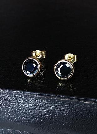 Золотые серьги-гвоздики камень черный агат 375 проба (9ct)