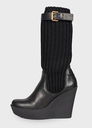 Шкіряні чоботи gucci з в'язаним верхом чорні 38,5-39