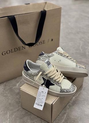 Кеди жіночі golden goose (голден гус) 41 на шнурівці білі з блискітками