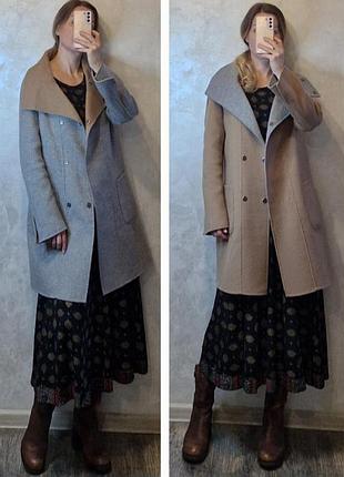 Двустороннее серое шерстяное шерстяное пальто прямого кроя weekend max mara