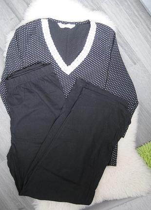 Пижама с брюками черная в горошек