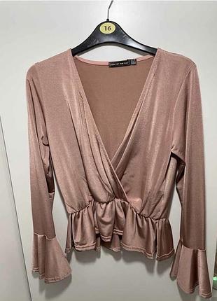 Жіноча блузка / блузка атласная / розовый атласный топ с баской / сорочка атласна