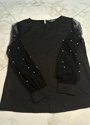 Кофтинка з прозорими рукавами в намистинках перлинах