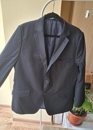 Пиджак винтаж женский темно синий в голубую полоску