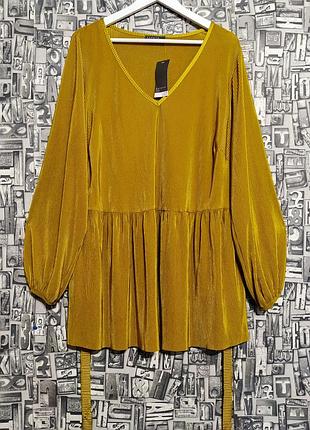 Новая блузка плиссе с поясом, большой размер, батал, пояс, papaya.