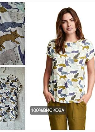 Блуза/100%віскоза/кішки/h&m