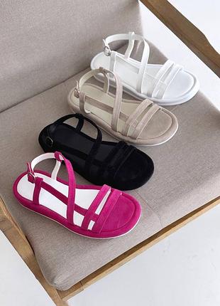 Босоніжки з натуральної шкіри та замші жіночі рожеві чорні бежеві білі