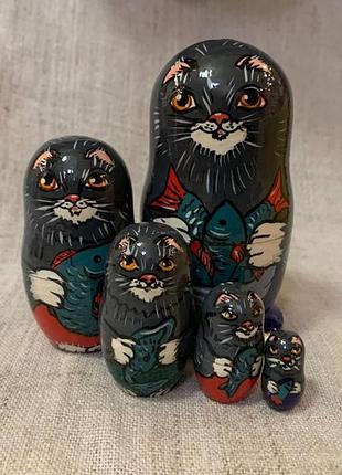 Матрешка деревянная, матрешка росписная, матрешка 5-ка, матрешка "кот", матрешка сувенир