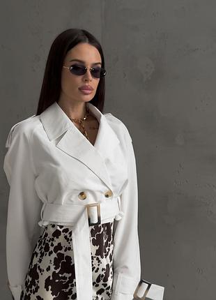 Котоновый тренч с поясом укороченый