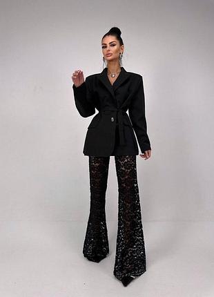 Костюм женский брючный: черный брючный костюм тройка: кружевной корсет/брюки + пиджак