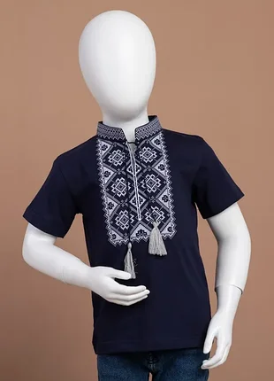 Вышиванка для мальчиков 5627 синяя короткий рукав