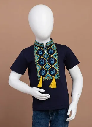 Вышиванка для мальчиков 5628 короткий рукав синяя