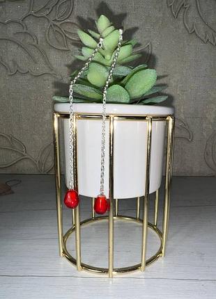 Сережки гранат зернята срібло скло ручної роботи біжутерія