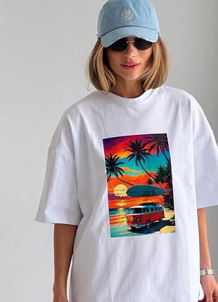 Трикотажная футболка оверсайз принт хлопок