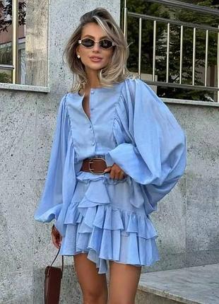 Жіноча літня сукня плаття з рюшами воланами шифонова жатої тканини широкими рукавами