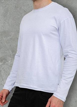 Лонгслив мужской однотонный белого цвета летний хлопок m l xl xxl 3xl