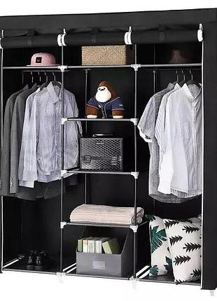Шафа тканинна 3 секції складана з каркасом storage wardrobe 175 х 130 х 45 см. колір: чорний