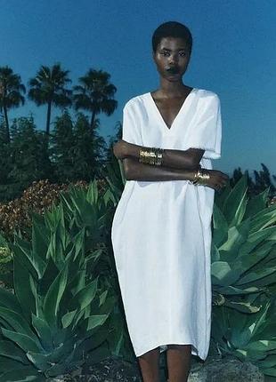 Біла льняна сукня туніка zara