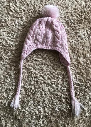 Тепла рожева шапка для дівчинки на 3-6 років