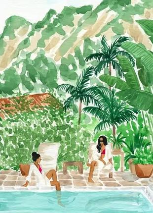 Картина по номерам пейзаж джунглі гори дівчата пальми курорт 20 на 30 см а4