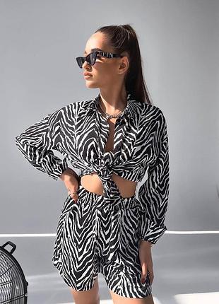 Костюм жіночий літній шорти і сорочка з принтом зебри xs s m l xl