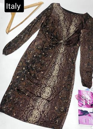 Платье футляр женская миди коричневого цвета в змеиный принт от бренда italy m