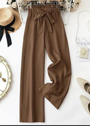 Жіночі  штани плісе літні з поясом, широкі палаццо