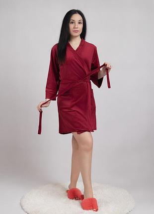 Женский велюровый халат на запах бархат/бордо