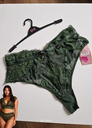 Трусики стринги танга кружевные высокая посадка хаки hunkemoller l xl ТВ 12 40 42