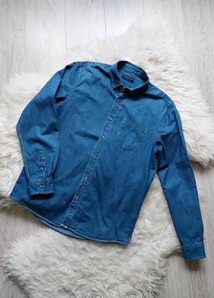 🧡💙💛 стильна синя джинсова сорочка