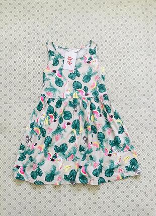 Платье сарафан h&m на 6-8 лет. 122 рост. яркий тропический принт с попугаями. 100% бавовна. нова з