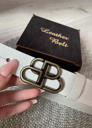 Жіночий ремінь 3см турція шкіра + коробка, ремінь білий бронза з натуральної шкіри пояс  ремінь