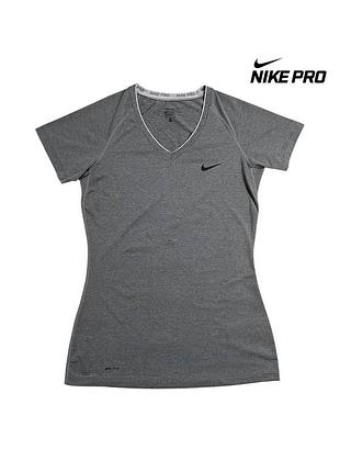 Женская спортивная серая футболка nike pro найк про компресионная для зала бега фитнеса running _1