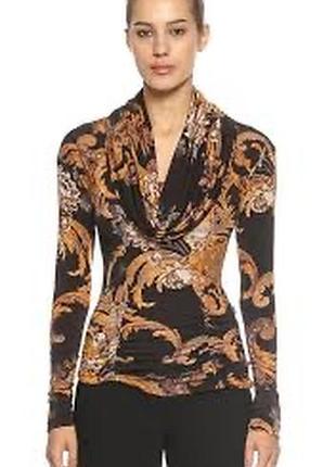 Топ  блуза just cavalli brown з джерсі з принтом та асиметричним подолом, комір-хомут, розмір