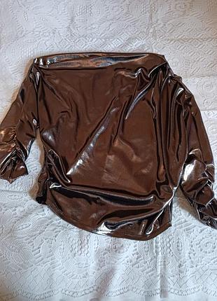 Святкова блуза zara асиметричного крою з блискучою поверхнею розмір m