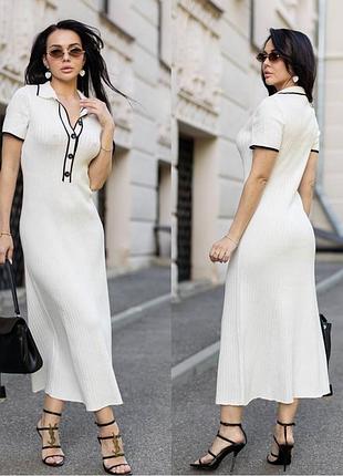 Длинное вязаное платье поло с воротником и пуговицами на декольте 9 цветов