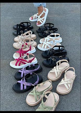 Босоножки женские с переплетом натуральная замша и кожа 49050