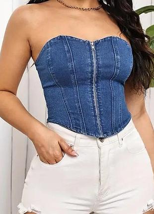 Топ джинсовый с молнией синий