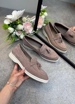 Коричневые лоферы из натуральной замши легкие и мягкие цвет на выбор