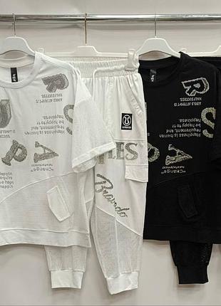 Летний костюм двойка женский футболка - штаны с принтом