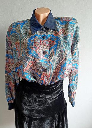 Подовжена шовкова сорочка з принтом пейслі, японський вінтаж.