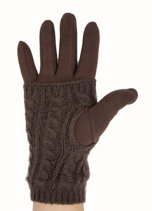 Перчатки.женские зимние перчатки стрейч+вязка коричневый цвет размер средние 7.54 фото