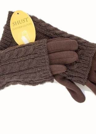 Перчатки.женские зимние перчатки стрейч+вязка коричневый цвет размер средние 7.53 фото
